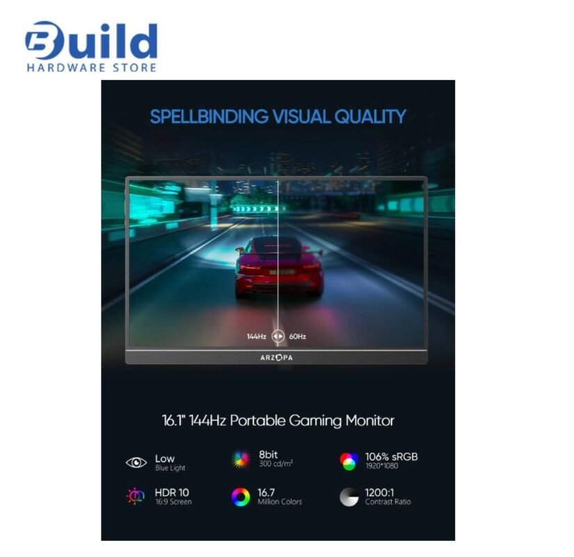 ARZOPA Z1FC PORTABLE Gaming Monitor, 16.1 INCH 1080P FHD IPS 144HZ TOUCH, 16.7M COLOR DISPLAY, 106% sRGB, 3YEAR