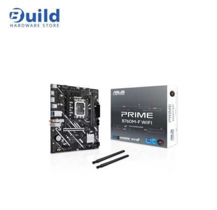ASUS PRIME B760M-F WIFI, Intel® B760 LGA 1700 micro-ATX motherboard with PCIe 5.0, two PCIe 4.0 M.2 slots, DDR5, WiFi 6, Realtek 1Gb Ethernet, DisplayPort, HDMI™, SATA 6 Gbps, front USB 5Gbps ports, Aura Sync, 3year